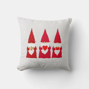Christmas Gnomes on Light Silver Gray Throw Pillow