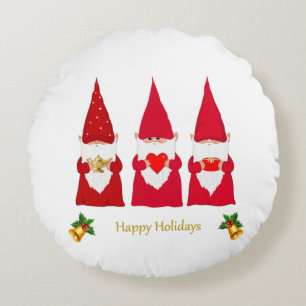 Christmas Gnomes on White Round Pillow