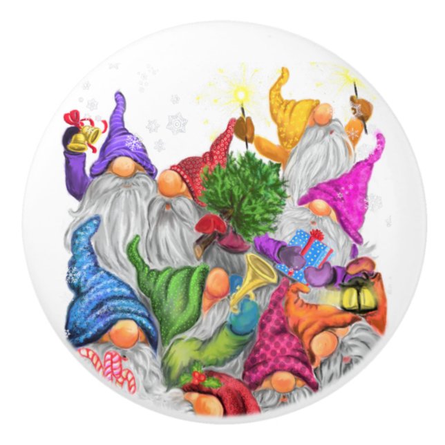 Christmas Gnomes Party Ceramic Knob Gift (Front)