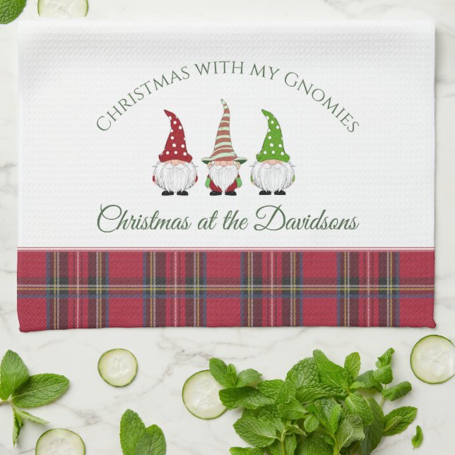 Christmas Gnomes Personalized Name Christmas Kitchen Towel (Folded)