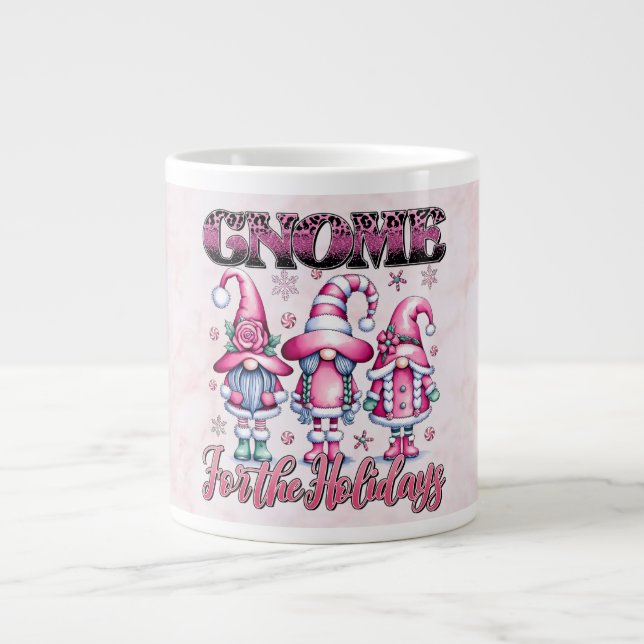 🎄 Christmas + Gnomes + Pink Aesthetic + Holiday  Giant Coffee Mug (Front)