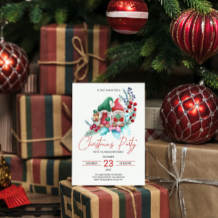 Christmas Gnomes & Poinsettia Invitation