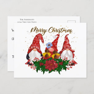Christmas Gnomes Poinsettia Trendy Christmas Postcard