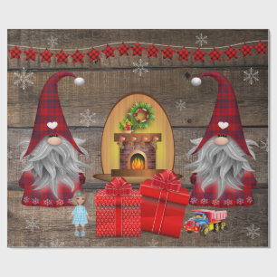 Christmas Gnomes Presents Rustic Wood Wrapping Pap Paper