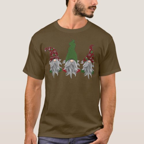 Christmas Gnomes red and green on black  T_Shirt