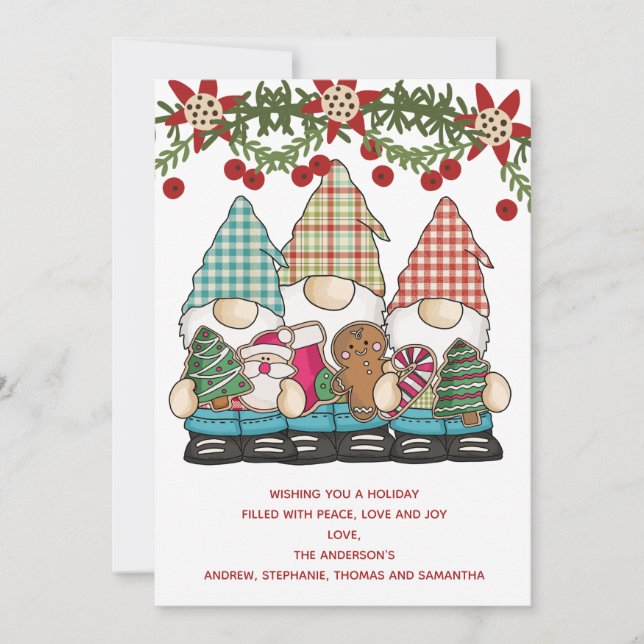 Christmas Gnomes Red Green Holiday Christmas Card (Front)