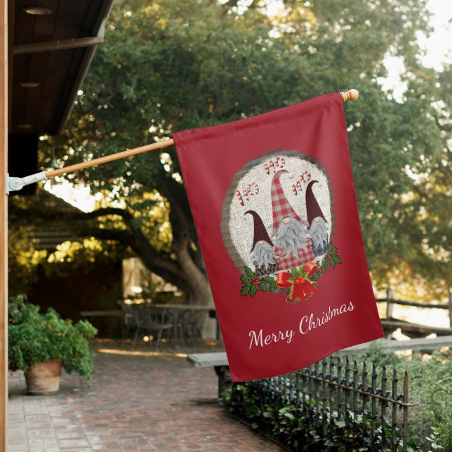 Christmas Gnomes Red Green Holly Bells Holiday House Flag (In SItu)