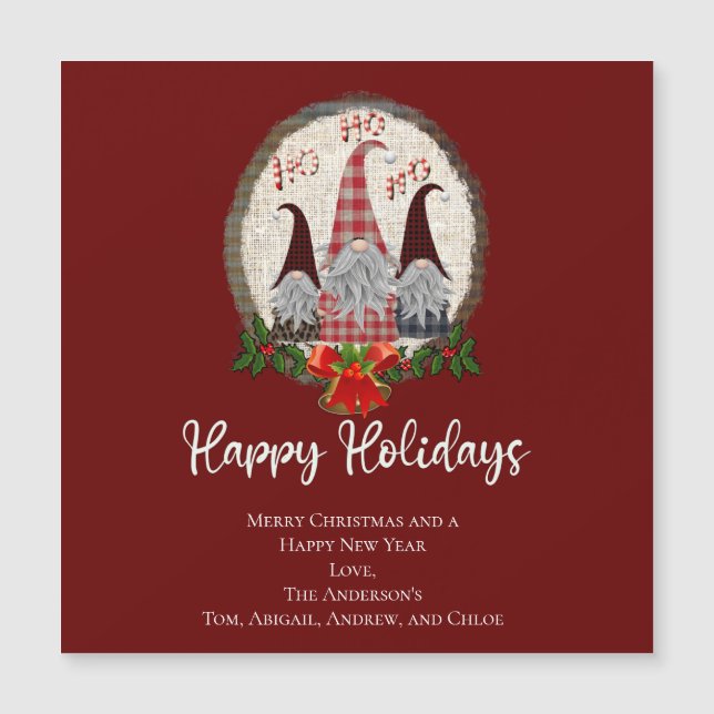 Christmas Gnomes Red Happy Holidays Rustic, Plaid (Front)