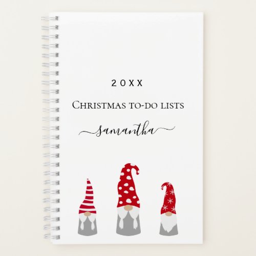 Christmas gnomes red white to do lists name notebook