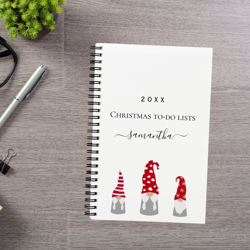 Christmas gnomes red white to do lists name notebook