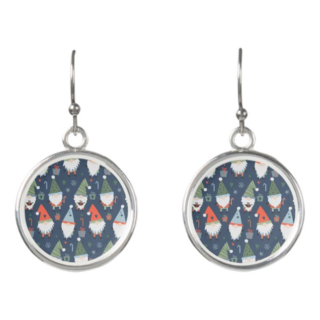 Christmas Gnomes Santa Claus Blue Green Whimsical  Earrings (Front)