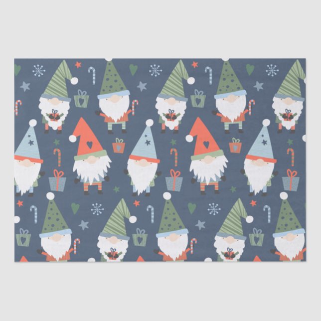 Christmas Gnomes Santa Claus Blue Green Whimsical  Tissue Paper (Front)