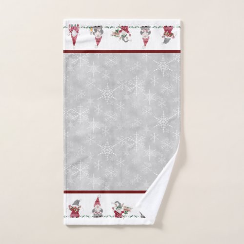 Christmas Gnomes Scandinavian Hygge Red Gray Hand Towel