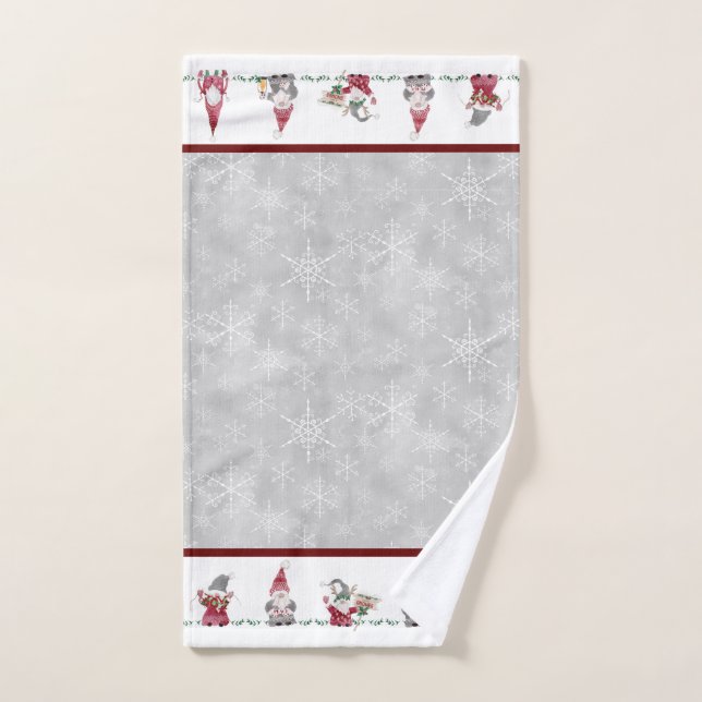 Christmas Gnomes Scandinavian Hygge Red Gray Hand Towel (Hand Towel)