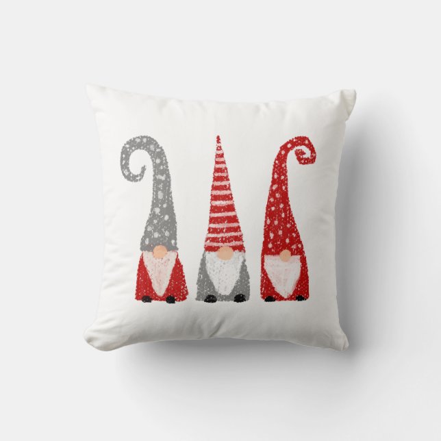  Christmas Gnomes Scandinavian Red Gray White Throw Pillow (Front)