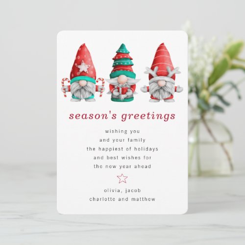 Christmas Gnomes Seasons Greetings   Holiday Card