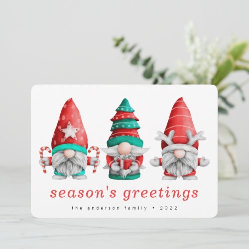 Christmas Gnomes Seasons Greetings  Holiday Card