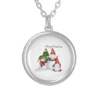 Christmas Gnomes Silver Plated Necklace