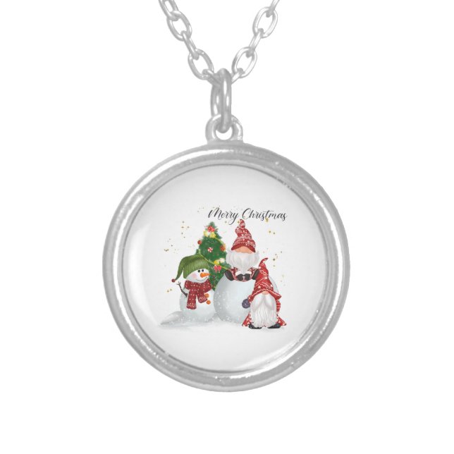 Christmas Gnomes Silver Plated Necklace (Front)
