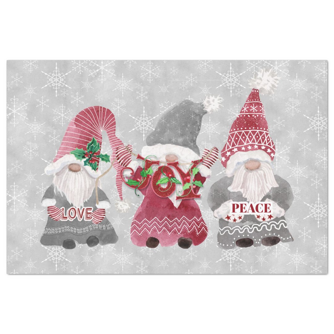 Christmas Gnomes Snowflakes Gray Red Decoupage Art Tissue Paper Zazzle