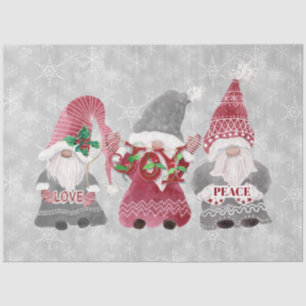 Christmas Gnomes Snowflakes Gray Red Decoupage Art Tissue Paper
