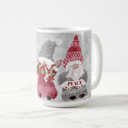 Christmas Gnomes Snowflakes Gray Red Love Family Coffee Mug