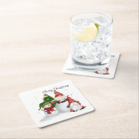 Christmas Gnomes Square Paper Coaster