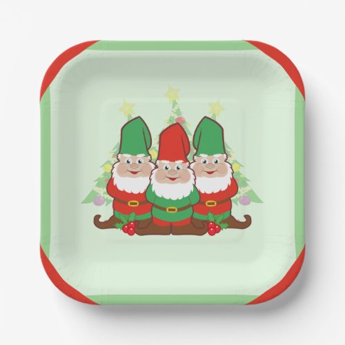 Christmas Gnomes Square Paper Plates
