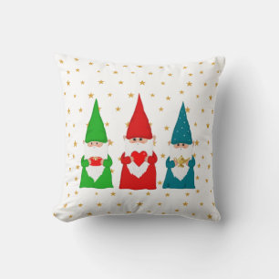 Christmas Gnomes & stars throw pillow