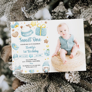 Christmas Gnomes Sweet One Birthday Party Photo Invitation