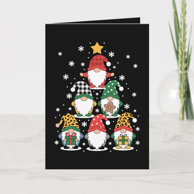 Christmas Gnomes Tree Stack Xmas Snowflake Cookie Card (Front)