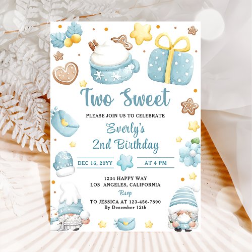 Christmas Gnomes Two Sweet 2nd Birthday Party Invitation
