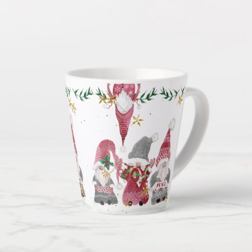 Christmas Gnomes Watercolor Love Joy Peace Foliage Latte Mug