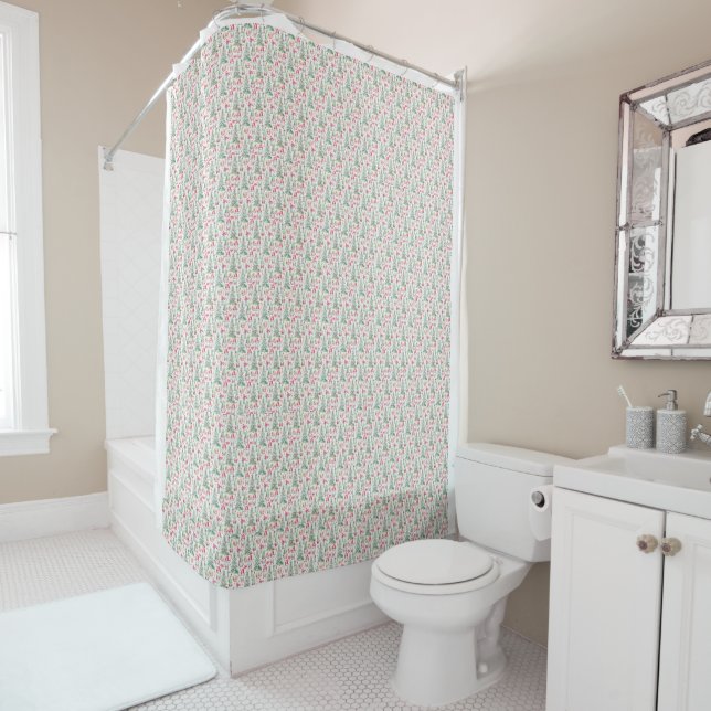 Christmas Gnomes Watercolor Shower Curtain (In Situ)