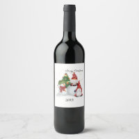 Christmas Gnomes Wine Label