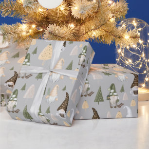 Christmas Gnomes Winter Gray Wrapping Paper