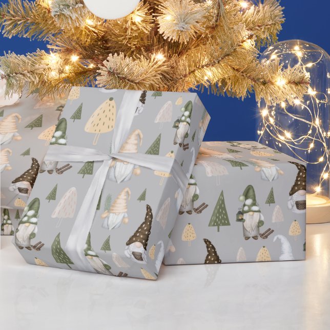 Christmas Gnomes Winter Gray Wrapping Paper (Holidays)