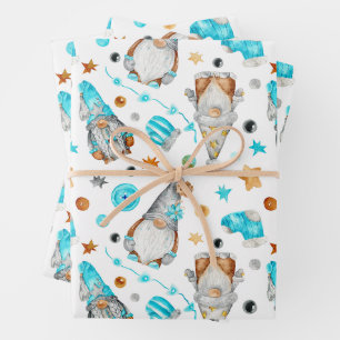 Christmas Gnomes with Cute Rustic Decorations Wrapping Paper Sheets
