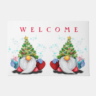 Christmas Gnomes with Gift Doormat Welcome