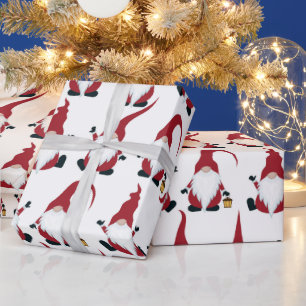 Christmas Gnomes with Lantern Watercolor Holiday Wrapping Paper