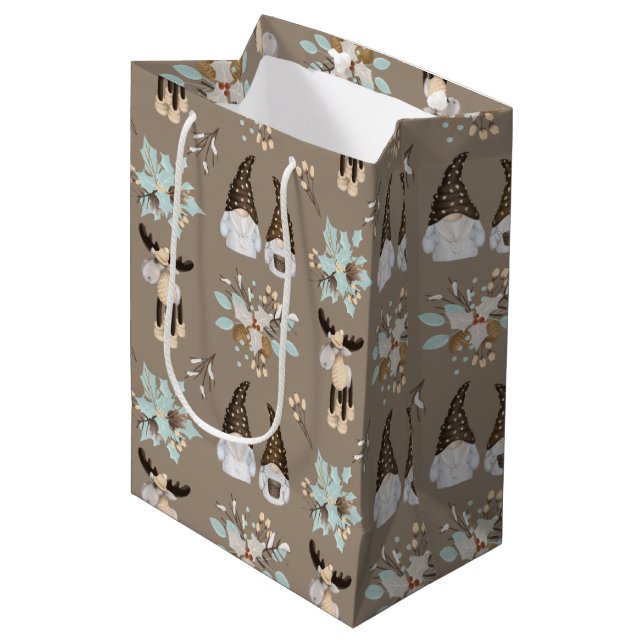 Christmas Gnomes Woodland Medium Gift Bag (Front Angled)