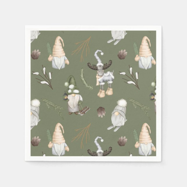 Christmas Gnomes Woodland Napkins (Front)