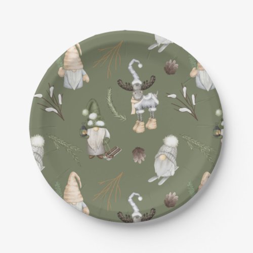 Christmas Gnomes Woodland Paper Plates