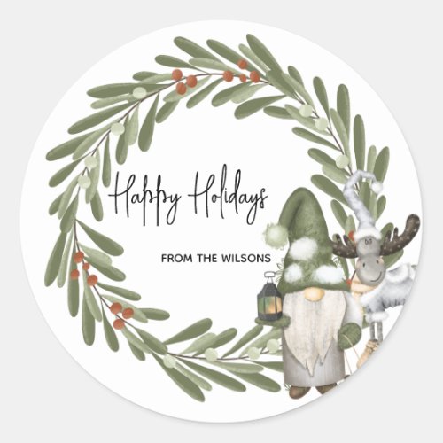 Christmas Gnomes Woodland Personalized  Classic Round Sticker