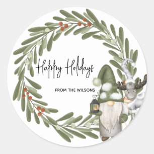 Christmas Gnomes Woodland Personalized Classic Round Sticker