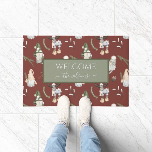 Christmas Gnomes Woodland Personalized Doormat