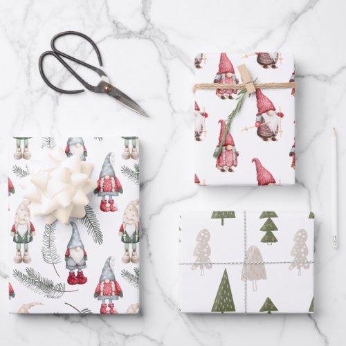 Christmas Gnomes Woodland Pine Wrapping Paper Sheets