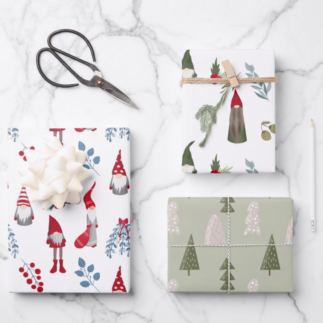 Christmas Gnomes Woodland Wrapping Paper Sheets (Front)