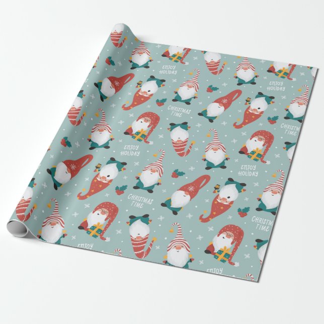 Christmas Gnomes Wrapping Paper (Unrolled)