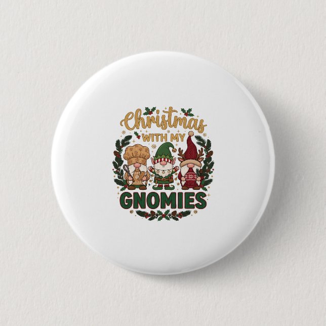 Christmas Gnomies String Lights Candy Cane Button (Front)